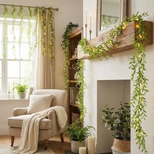 BRISA 10pcs Green Leaves Artificial Willow Vine Realistic Plastic Willow Leaf Lamp Decor Trailing Flower Handmade Willow Leaf Wreath Wall Hanging