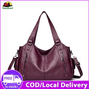 Shoulder Bag for Women with Multi-Pockets Crossbody Bag PU Leather with Zipper Trendy Retro Handbag for Work Travel
