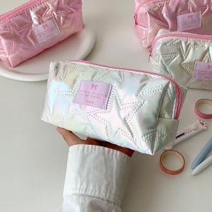 SHINSDAY Tempat Pensil Pouch Makeup Puffy Metalic Star Pastel Travel Bag Tas Kosmetik Organizer Kotak Pensil Y2K Aesthetic