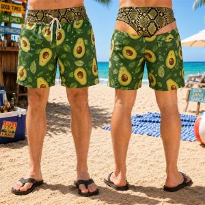 2026 Summer Funny Fake Buttocks Swim Trunks For Men Leopard Personality Beach Party Board Shorts Boyfriend Husband Fun Gift