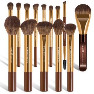 MAANGE 14-Piece Makeup Brush Set with Aluminum Ferrule- Premium Synthetic Makeup Brushes Kit Foundation Powder Brush Eye Shadow for Beginners & Professionals(Dark Coffe)