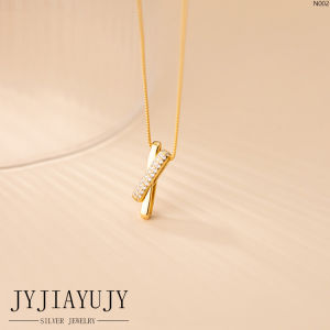 JYJIAYUJY 100% Sterling Silver S925 Necklace X Shape White Zircon 2 Colors Korean Fashion Style Casual Elegant Daily Trendy Women Jewelry Gift N002