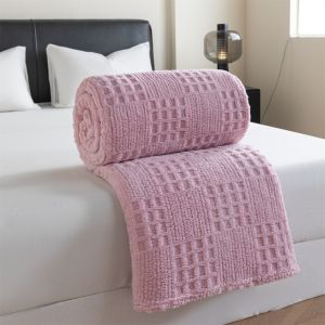 TAFL Fleece Blanket Solid Color Waffle Blanket Multifunctional Comfortable Cotton Nap Blanket