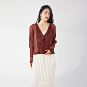 T5014c One Size (45-75kg) Sanzhai Cardigan Outer Wear Coat WomenS Sun- Clothing Thin All-Matching Mesh Transparent Sweater