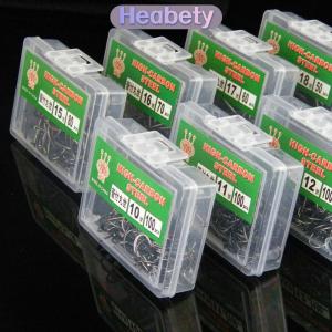 Heabety 100Pcs Ống Đóng Hộp Maruse Móc Màu Đen Cao Carbon Thép Coon Và Câu Cá Biển Móc Với Vòng Và Dây Thép gai