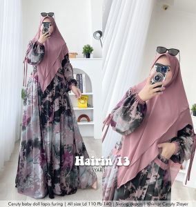 MAHDIYA OUTFIT - GAMIS HAIRIN 13 SYARI. BUSUI SET KERUDUNG . JUMBO GAUN BUSANA MUSLIMAH MEWAH ADEM