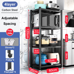 Stainless Steel Kitchen Storage Rack Shelf / Rak Dapur / Rak Microwave Oven / Multipurpose Multi-layer Organizer / Black / Rak penyimpanan dalam dapur