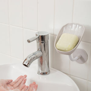 Punch-free Soap Holder Box Double Use Wall Mounted Soap Dish Drain Suction Cup Soap Shelf Storage Tray Bathroom Supplies
