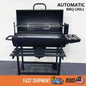 【Ready Stock】Outdoor Charcoal BBQ With Auto Chicken Grill Cooking Oven Thermometer Portable Barbecue Grill Barbeque