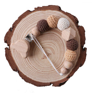 Baby Pacifier Chain Elephant Wooden Clip Geometric Crochet Beads Bag Wood Teether Tiny Rod Dummy Clips Baby Pacifier Holder