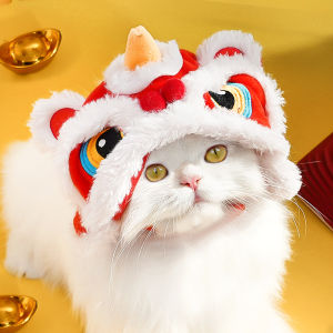 DY Loving Chinese Traditional Lion Dance Pattern Pet Hats for Puppy Shihtzu Teddy Poodle Kitten Spring Festival New Year Popular Headwear