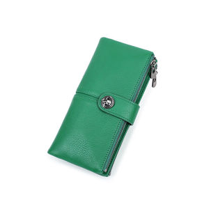 Genuine Leather Women Long Wallet With Zipper Phone Pocket Women Money Bag With AirTag Slot Female Clutch Wallet RFID Purse