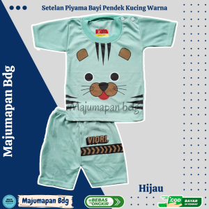 Setelan Baju Bayi Piyama PENDEK KUCING WARNA Viori Size 6-18 Bulan ZSTL27