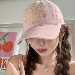 MYCOLOR Letters Pink Baseball Cap Flower Wide Brim Peaked Cap Casual Soft Top Sunshade Sun Hat Ladies