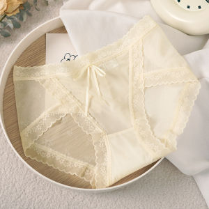 Women Panties Thin Mid-Rise Ice Silk Pure Cotton Crotch Comfortable Breathable Lace Triangle Underwear for Women