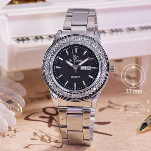Jam Tangan Wanita Cantik Murah Kalender Rantai GS 5758 Silver white