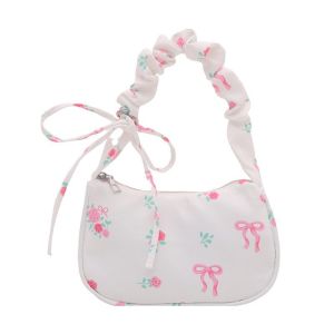 BHQ Korean Style Ruched Flower Pleated Underarm Sweet Handbag Portable Trendy Floral Shoulder Bag Gifts