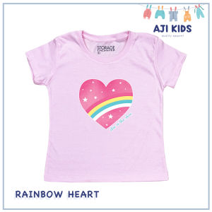 AJI Manila Girls Pastel Colored Graphic Tee with "Rainbow Heart" Print