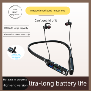 LCD screen sports neck Bluetooth headset hidden TF card power digital display long battery life large capacity battery headset