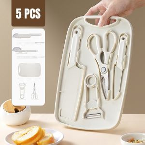 AIKENN Camping Cooking Set Kitchen Scissors Stainless Steel Portable Kitchenware 5 Piece Matibay Outdoor Travel Prep