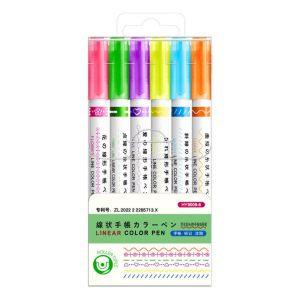 NUBE 6pcs/set Flower Line Shape Highlighter Pen Roller Tip Dual Tip Curve Liner Marker Kawaii Decorative Graffiti Pen Gifts