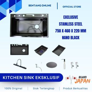 Kitchen Sink Stainless Piano Hitam Gold Bak Cuci Piring Wastafel 1 2 Lubang Modern Besar Komplit
