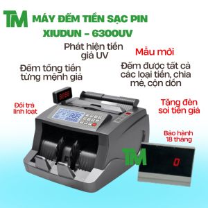 Máy đếm tiền cao cấp SẠC PIN XIUDUN 6300UV đếm tổng siêu chuẩnchính xácbền phát hiện tiền giả thường dếm vé số