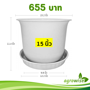 กระถาง กระถางต้นไม้ มินิมอล ถ้วยจีน+จาน ขนาด 15 นิ้ว สีขาว 5 ใบ ชิ้น อัน