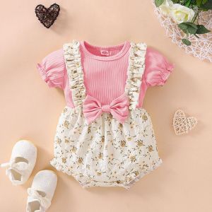 BCBL Baby Girl Jumpsuit Floral Fake Two Piece Triangle Romper Summer Clothes 0-18 Months