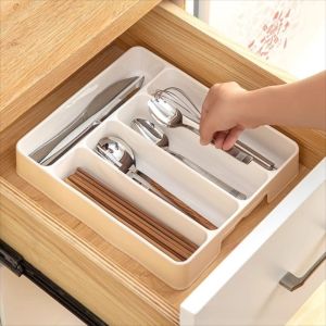 CRUSHES 4/5 Compartments Cutlery Organizer Easy Clean Rectangle Drawer Divider Tray Quality Cutlery Holder Kitchen