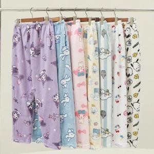 Sanrio Hello Kitty Cinnamoroll Anime Y2k Flannel Pant Kawaii Kuromi My Melody WomenS Warm Woolen Cartoon Casual Loose Pants