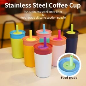 360ml Stainless Steel Coffee Cup Portable Thermos Cup with Food-Grade Silicone Sip Lid Water Bottle