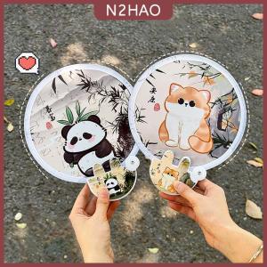 N2HAO Phim Hoạt Hình Di Động Gấp Fan Hâm Mộ Kawaii Sáng Tạo Có Thể Gập Lại Fan Hâm Mộ Mùa Hè Mát Mẻ Tay Bay Đĩa Túi Vải Fan Quà Tặng Cho Trẻ Em