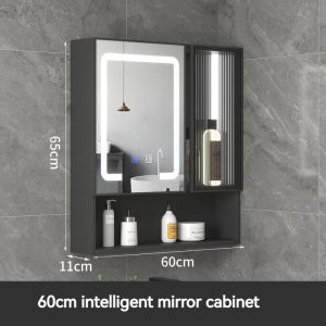 Space Aluminum Bathroom Smart Mirror Cabinet with Led Light Bathroom Wall -mounted Storage Mirror Cabinet with Glass Door Cabinet