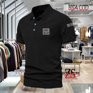 UNIQLO Polo Shirt for Men Text Silver Adult Collar White Polo Shirt for Men Quick Drying and Breathable Mens Polo T-Shirt