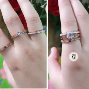 Cincin Titanium Mewah Tingkat 3 Mata 1 Diamond CXA103