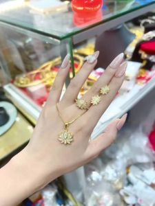 {loại1} Set bộ trang sức 3 món Hoa Sen mạ vàng Kami trang sức sỉ