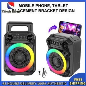Vktech Mini Bluetooth Portable Speaker with Microphone RGB Lights for Karaoke and Outdoor Adventures