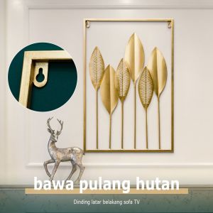 Hiasan Dinding Metal Gold & Frame Daun Leaf Ginko Scandinavian