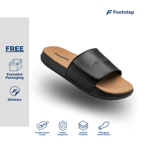 Footstep Footwear Sandal Pria Slide Shelby Velcro Full Black Original Sandal