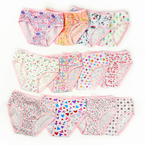 LJMOFA 3 Pcs Girls Briefs Comfort 100% Cotton Cute Print Pink Underwear for Girl 3-12 Yrs
