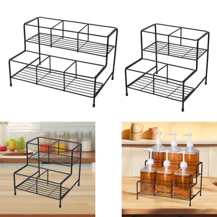 SAVVYSHELF Metal Syrup Bottle Display Stand 4/6 Grids Black Coffee ...
