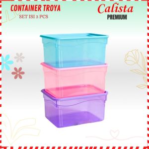 CALISTA TROYA Toples Plastik 2500ml SET ISI 3 - Premium Jumbo Container BPA Free Wadah Penyimpanan Kulkas Serbaguna Premium