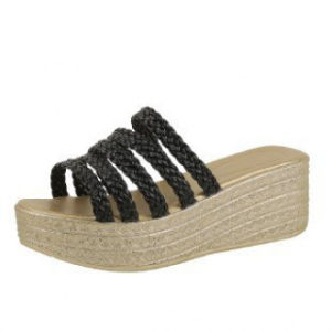 [Free Shipping] Stylish And Unique Woven Platform Sandals With A Thick Sole Waterproof Design And Rhinestone Straps Perfect For Summer Wear