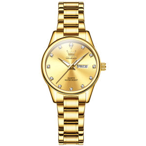 OLEVS 3612 Quartz Women Fashion Watch Gift Stainless Steel Watchband Round-dial Wristwatch Week Display Calendar Luminous