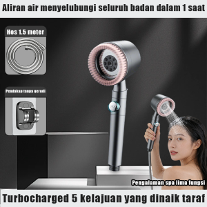 Aliran air menyelubungi seluruh badan dalam 1 saat shower head high pressure Strong boosting effect Turbocharged 5 kelajuan yang dinaik taraf Pengalaman spa lima fungsi 增壓 花灑 Beli sekarang dan dapatkan hadiah percuma(Hos 1.5 meter/Pendakap tanpa gerudi)