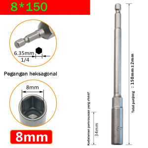 X-Tools Adapter Soket Kunci Pas Ekstension Panjang 150mm Hex Nut Driver Sambungan Soket Kunci Pas 8/10/12mm Mata Bor Kunci Sok Hex
