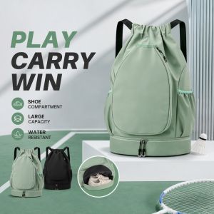 Multifunctional Drawstring Sports Backpack Water Repellent Shoe Compartment For Badminton Tennis Gym