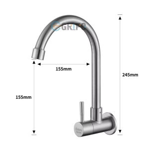 GRIPO Premium 304 Stainless Wall Mount Type Kitchen Faucet Single Cold Brushed Finish