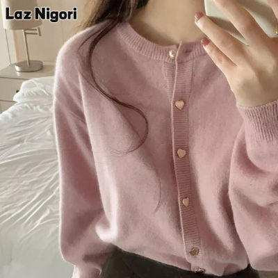 Laz Nigori XinJi Pink knit cardigan women's new elegant soft waxy sweater loose short round neck thin coat